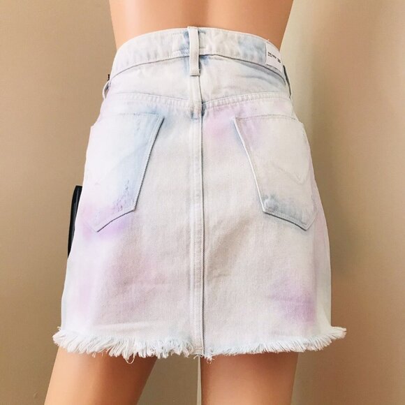 NWT Hudson Women's The Viper Tie Dye Blue Cotton Denim Mini Skirt Size 29 $195 - Picture 4 of 12